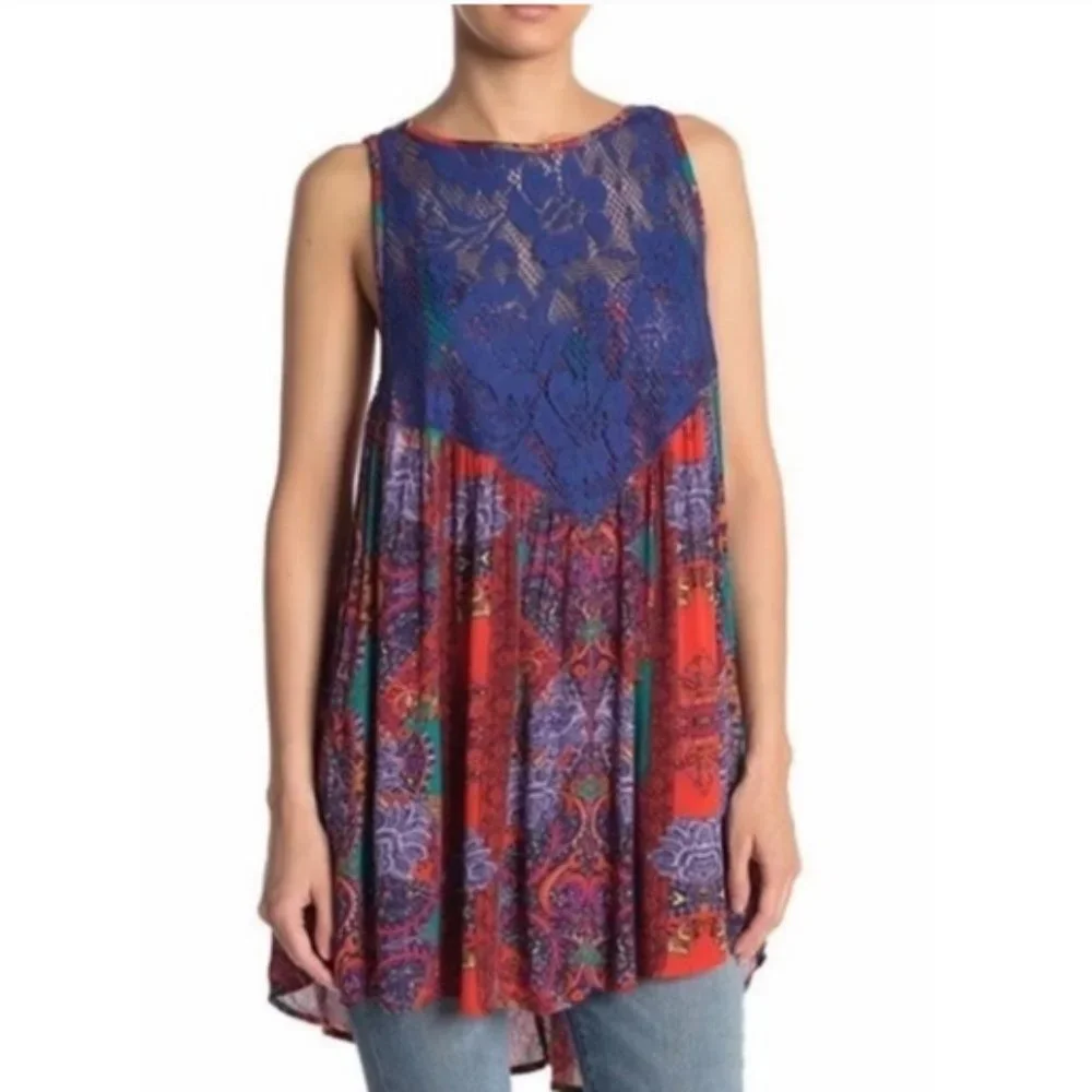 Free People Count Me In Trapeze Mini Dress New Red - Picture 1 of 5